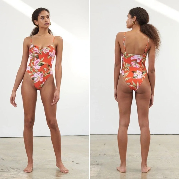 NWT Mara Hoffman Desiree Underwire One Piece Swimsuit Red Lily Floral XS - Picture 9 of 10